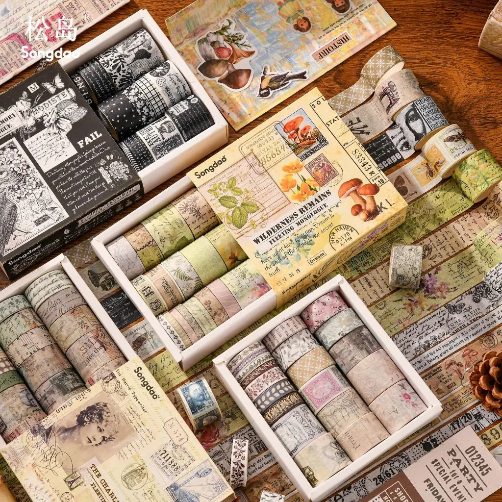 【MAPLESOL】20 Rolls WASHI TAPE BOX VINTAGE COLOURFUL AESTHETIC Washi Tape Decor Jurnal Dekor Masking Tape Scrapbook  DIY Deco Sticker Stiker Bujo / scrapbook / journal junk / Jurnal / Buku Diary / sticker Retro