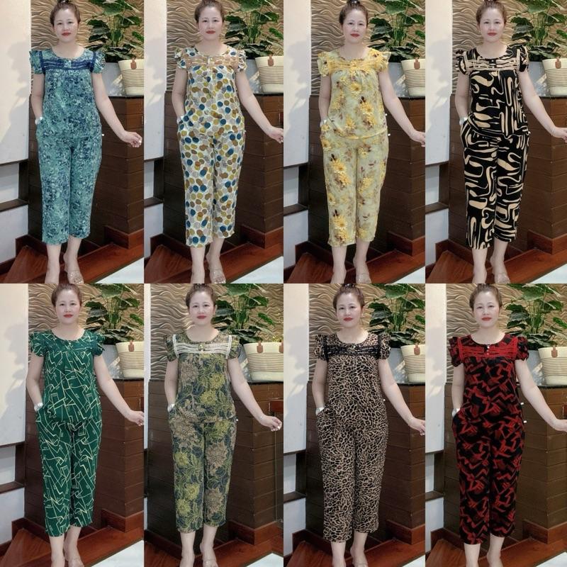 Bộ lụa cánh tiên mặc nhà thoải mái mát dịu - Mã 25090M đồ  bộ  tole sets set  đồ  đẹp đồ  bộ  người  lớn  tuổi  60  tuổi đồ  bộ  big  size set  áo  phông  nơ  quần  suông đồ  bộ  quần  lửng đồ  bộ  cổ  vuông  tay  cánh  tiên