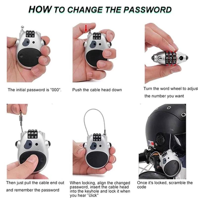 Product Introduction of Motorcycle Helmet Lock Electric Vehicle Helmet Anti-theft Combination Lock Suitcase Wire Lock N4N8 33