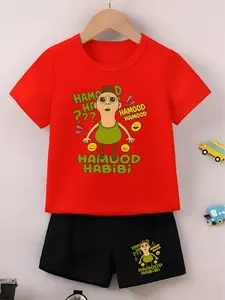 Hamood Habibi Baju Setelan Unisex Anak-anak 2-9 Tahun Lengan Pendek Laki-laki Perempuan Bahan Pe Rayon 30s Ukuran M L XL XXL