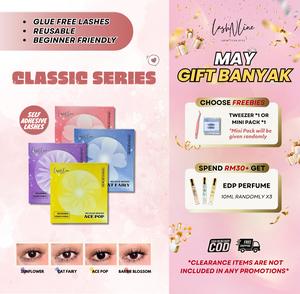 【CLASSIC】LashNLine Bulumata Palsu Tanpa Gam Dah Siap Gum Lekat Sendiri Tahan Seharian PRE-GLUE EYELASHES REUSABLE REMOVABLE INSTANT STICK LASH Makeup ace pop style