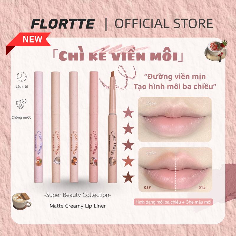 Flortte Chì kẻ viền môi - Chống nước,Không dễ lem,Che phủ tốt cả môi sẫm màu,Tạo hiệu ứng môi căng đầy