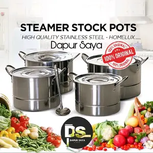 Panci Set Steamer Stock Pots 4 Pcs HOMELUX INDIA 555 Kitchenware Best Seller  Stainless Steel