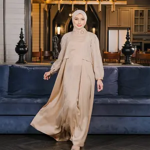 H SOCIETY Anette Dress Wanita Bamboo Silk Rosemary Emboss Eksklusif Siluet Long Dress Anggun Nyaman untuk Acara Formal Light Blue Khaki