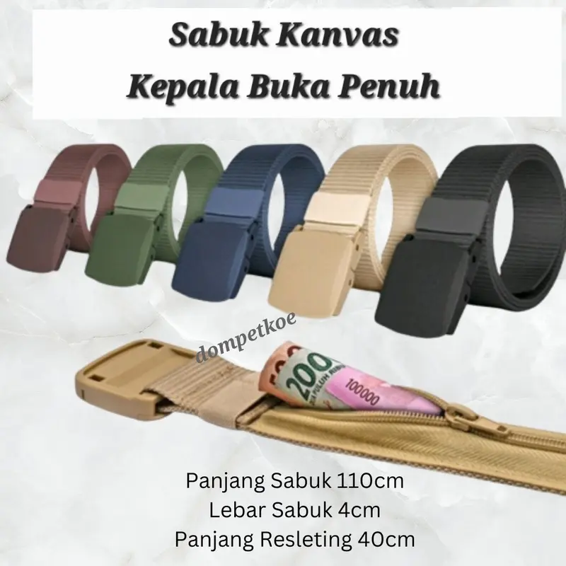 Sabuk Pria Dewasa Keren Bahan Kanvas Model Resleting Gesper Pengait 2