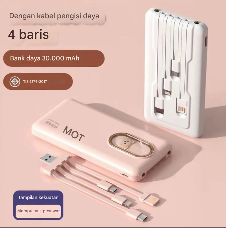 Power Bank 30000 mAh Mini Kartun BeruangUkuran dengan 4 USB Pengisian Cepat SenteiLED Tampilan Cahava Power Bank Power BankEksternal Charger Ponsel Portabel untuk lOS /Android 3