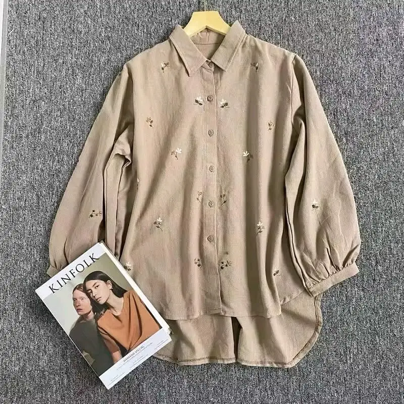 BASIC BLOUSE - Kemeja Bordir Wanita Motif Bunga Pololonen Korean Style Atasan Cewek Casual
