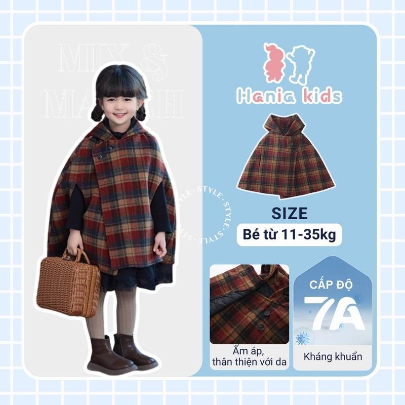  Áo Choàng Dạ Có Mũ Họa Tiết Kẻ Caro Cho Bé Gái Áo Khoác Thu Đông Hot Trend - Hania Kids 