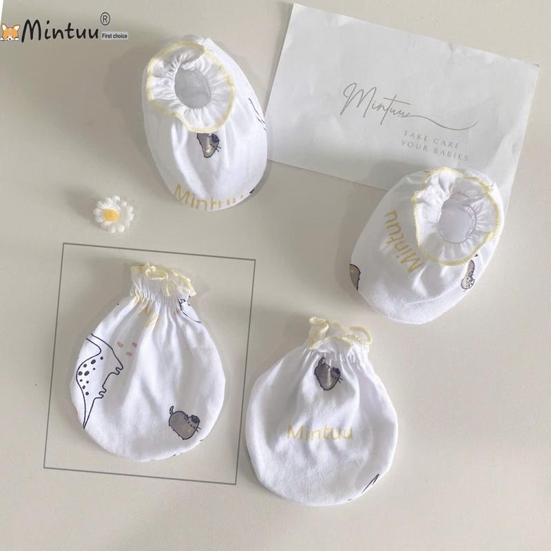 Bao tay bao chân sơ sinh bao tay chân cuốn biên in bông hiệu MINTUU vải 100% cotton - 3171
