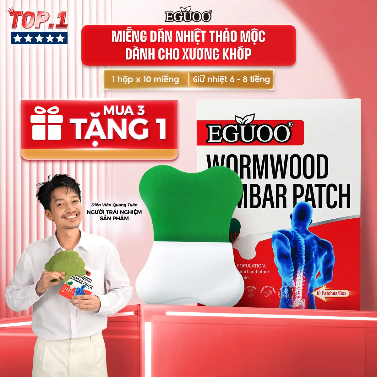 Miếng Dán Nhiệt Thảo Mộc Hỗ Trợ Giảm Đau, Tê Mỏi, Giúp Làm Dịu Cơn Đau Cơ EGUOO - 1 Hộp 10 Miếng