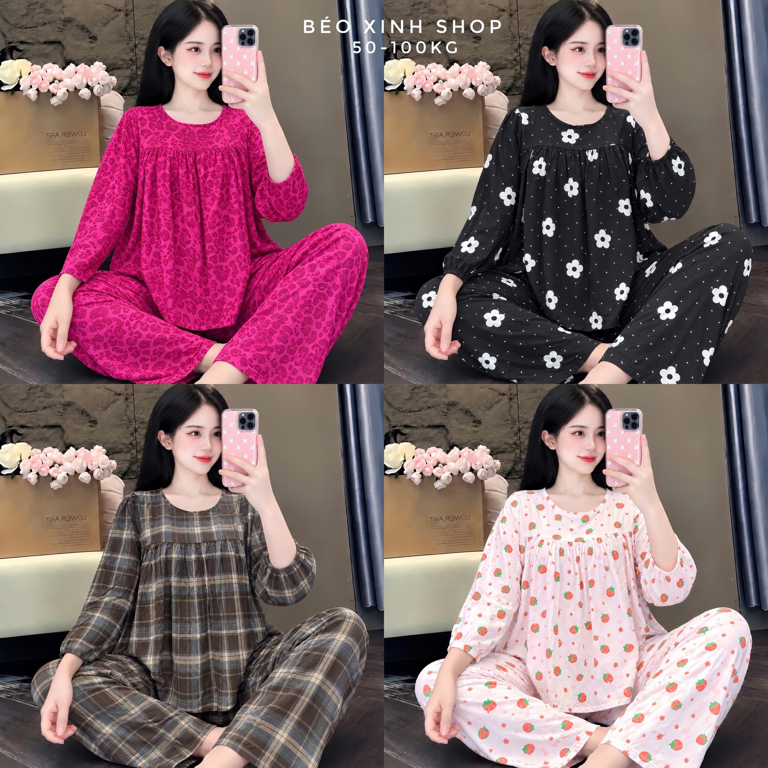 Đồ Bộ - Đồ Ngủ Tay Dài Cổ Tròn Baby Doll Vải Tole L1 2 Da Có Bigsize Từ 50-100Kg - A.5661