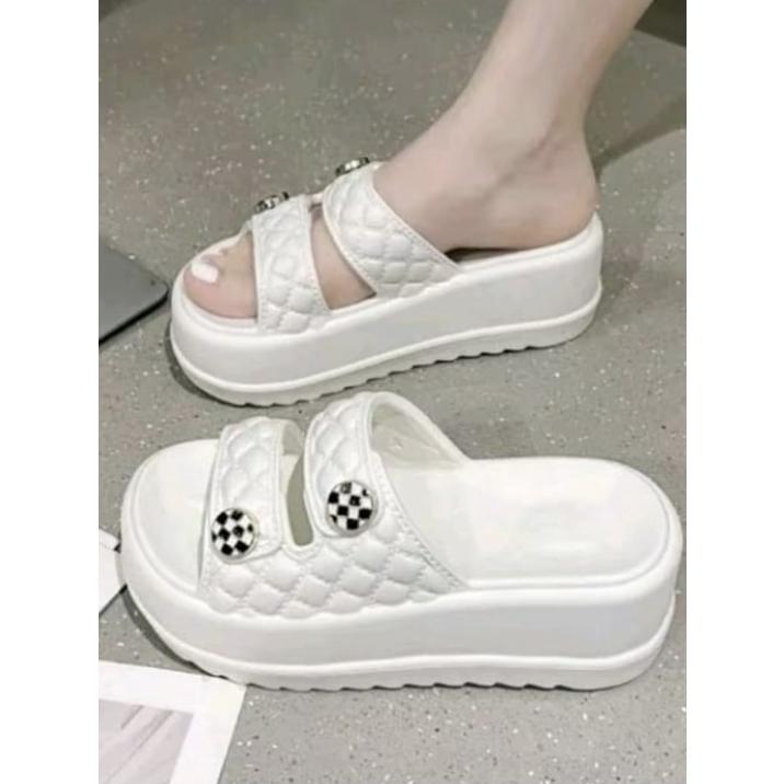 Sandal Wanita Jelly Selop EVA Rubber Tali Strap Dua Sandal Jelly Wedges 7CM Wanita Import 2