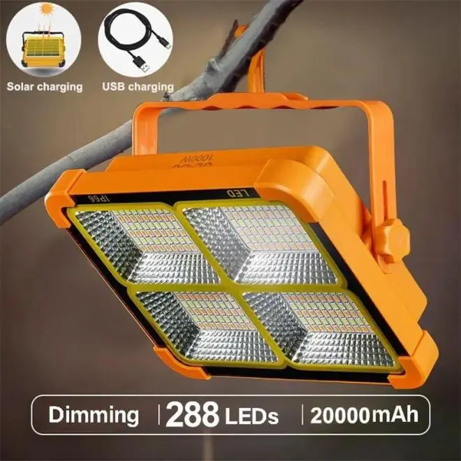 Lampu Sorot 1000W Tenaga  / Solar Powered Gantung Camping Tenda Floodlight Matahari Panel Cell IP66 Outdoor Portable 0
