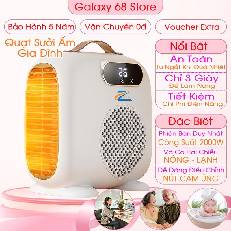 Máy sưởi ấm cao cấp Zlife Z2000 quạt sưởi gốm mini để phòng tắm cho bé công suất 2000W Đèn sưởi ấm