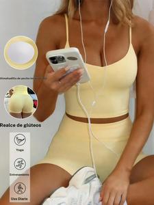Conjunto de top sin mangas y shorts por encima de la rodilla para mujer, ropa deportiva cómoda con cintura alta elástica para uso diario, yoga, gimnasio, ciclismo y pilates