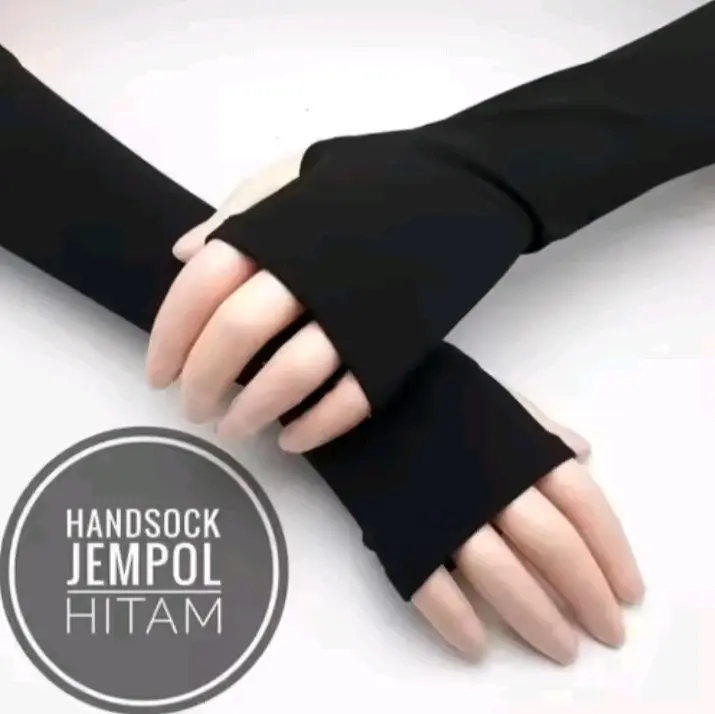 HandSock Jempol Hitam Polos Muslin Murah Wanita - Model Manset - Panjang, Muslim Tangan