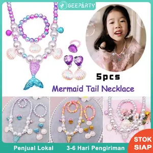 5 pcs/set Aksesoris Putri Duyung Kalung Kerang Mutiara Anting Liontin Pesta Ulang Tahun Anak Perempuan Pakaian Gaun Putri Duyung Kecil Costume