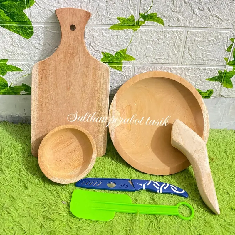 Paket Hemat Set Sambal Kumplit 6 Buah Cobek, Talenan Kayu, Pisau Buah dan Lemet - kichenware Dapur 0