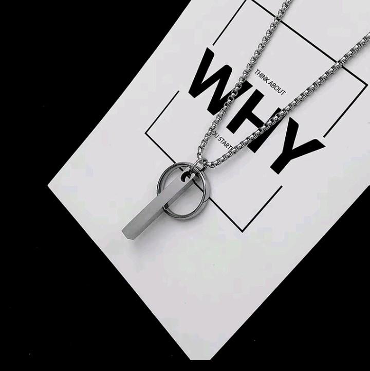 Kalung Titanium Rolo Liontin Balok Cincin Anti Karat Anti Luntur 1