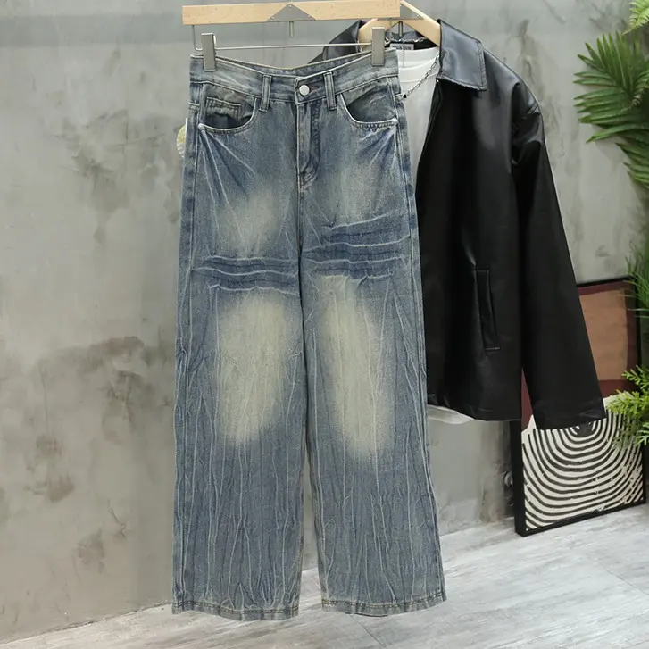 Celana Jeans Gombrong Pria Model Baggy Pola Petir Warna Biru denim kulot cowok outfit skena