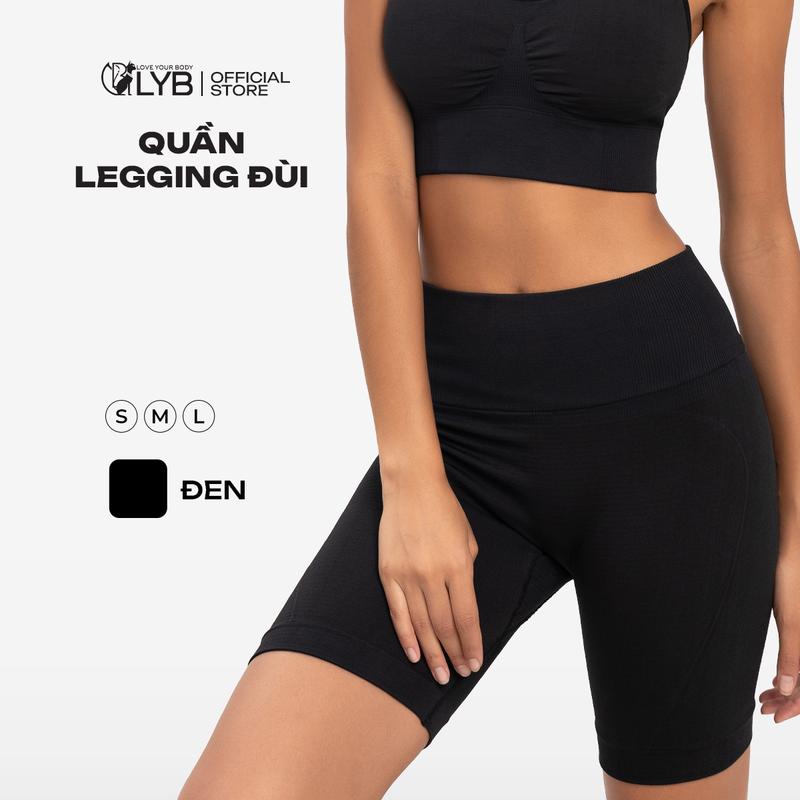 LYB - Quần legging nửa đùi nữ cạp cao, quần legging tập gym, yoga, chạy bộ, co giãn, chống tia uv