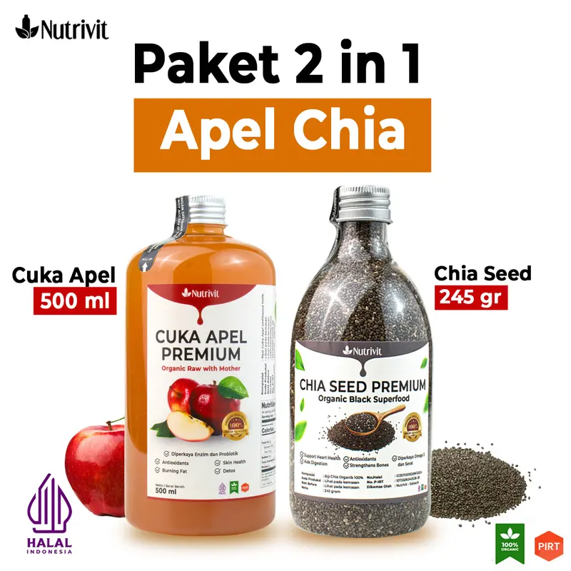 Paket Cuka Apel Original With Mother & Chia Seed Asli Organik 0