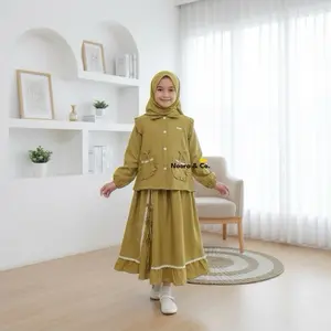 Armesa Set Rok dan Baju Muslim Anak Model Terkini Bahan Cringkle Mix Renda/Untuk Usia 7 - 13 Tahun