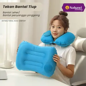 Bantal Tiup Leher Travelling Bantal Kotak Pompa Otomatis Bantal Traveling Nyaman Murah Perlengkapan Haji Umroh Nabawi Bandung