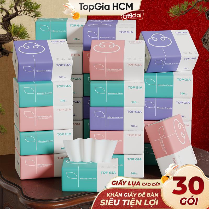 Thùng 30 Gói - Giấy Ăn Top Gia 3 Màu Giấy Rút 300 Tờ 4 Lớp Mềm Mại Cao Cấp Chính Hãng