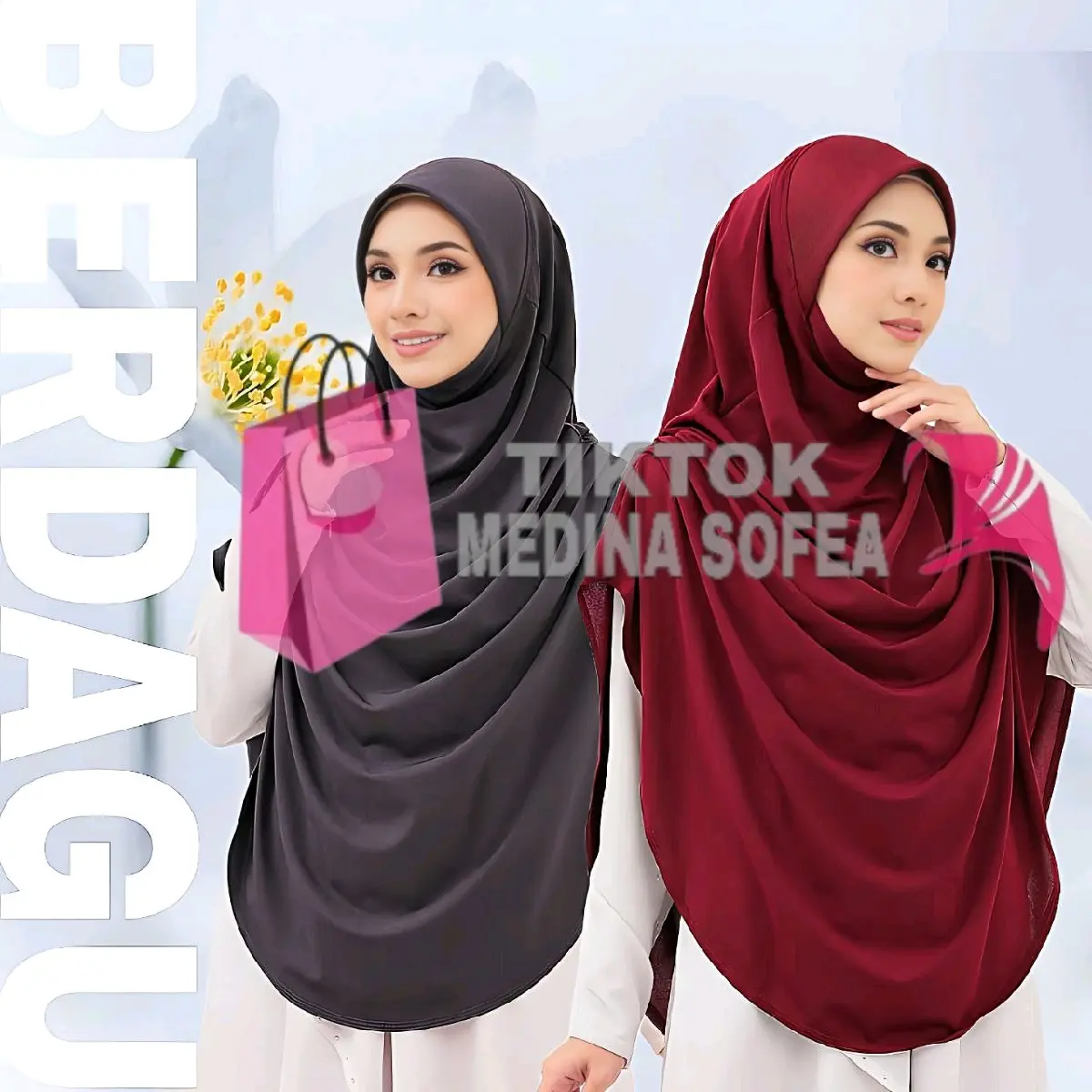 [Lidya Berdagu] Bidang Besar 55 Tudung Sarung Labuh Berdagu Pleated Lipatan Bahu Awning Scuba / Khimar Umrah Size 3XL