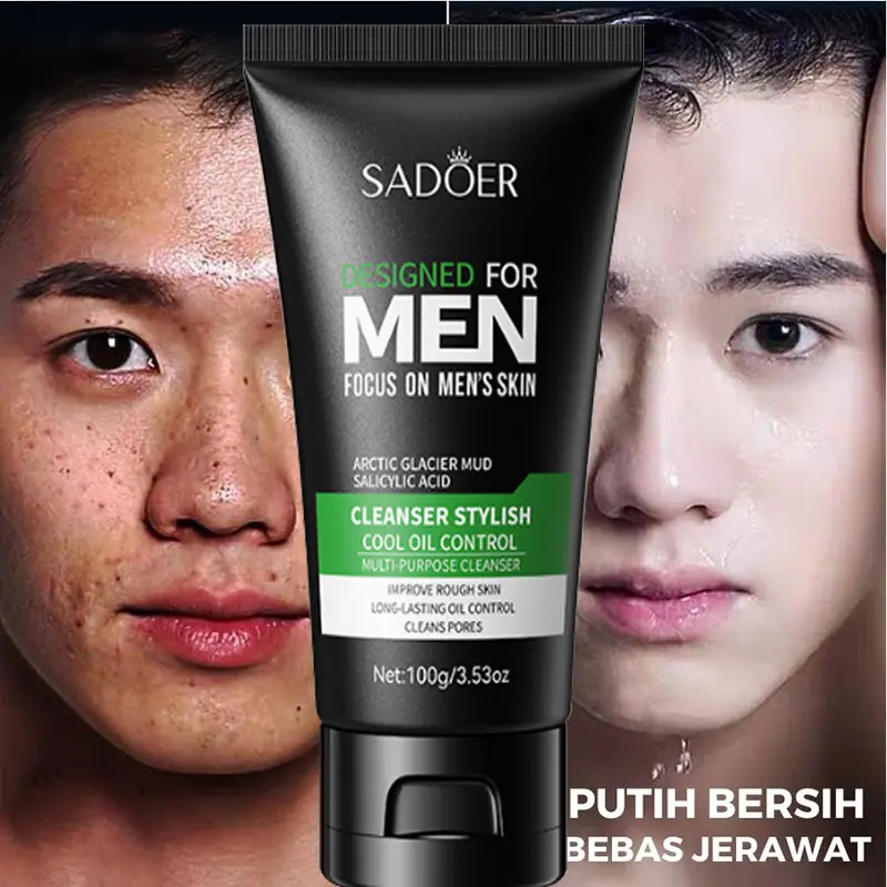 Pembersih Muka Pria 100g Kontrol Minyak Melembabkan Ringan Dan Tidak Mengiritasi Pori-Pori Bersih Dalam - Hitam, Berminyak Cleansing Facial