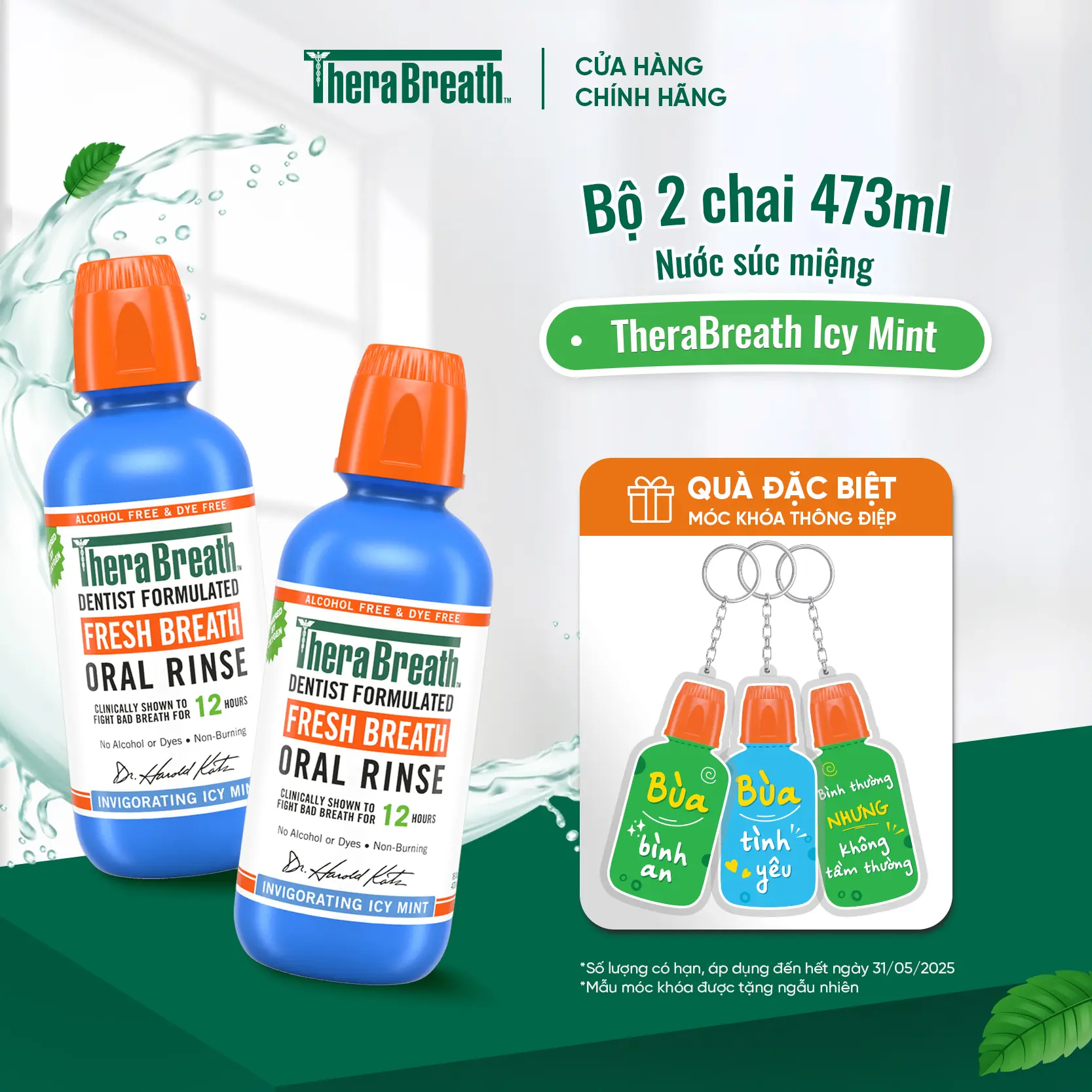 Nước súc miệng TheraBreath - Bộ sản phẩm 2 chai Sảng Khoái - Thương Hiệu Từ Hoa Kỳ