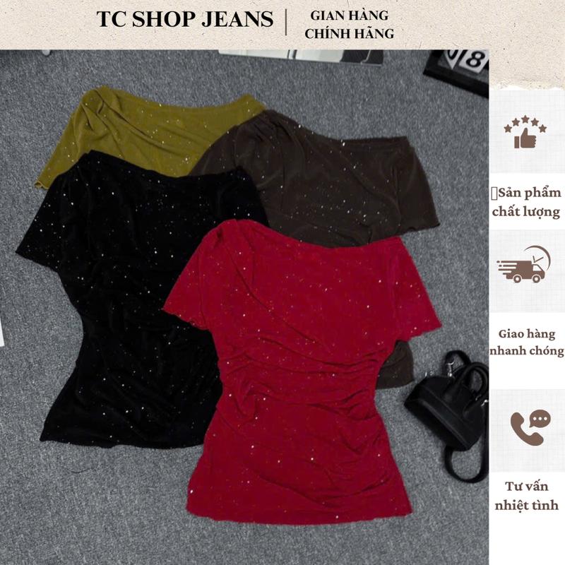 TCSHOPJEAN Áo Thun Lệch Vai Bigsize Tay Ngắn Kim Tuyến Bling AT 300 TN