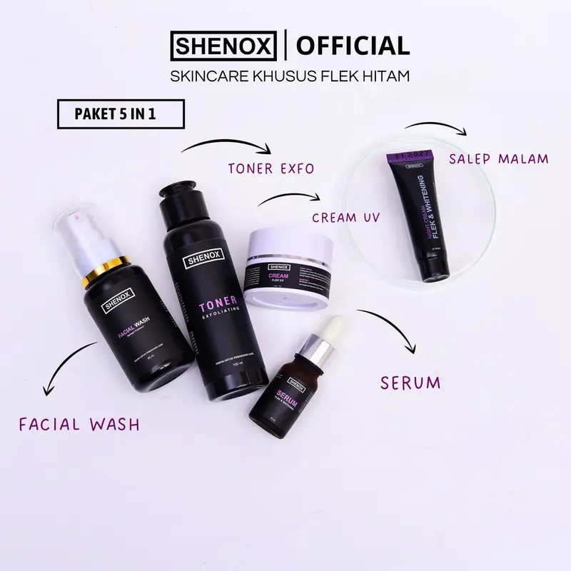 Shenox Skincare Paket 5 in 1 Anti Flek Hitam Dark Spot Treatment Noda Bekas Jerawat Resmi BPOM Melasma 1