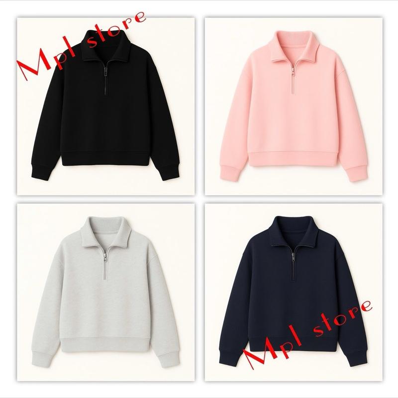 Có 45-85kg Áo Sweater cổ Zip MPL vải nỉ 2 da có khóa cổ phom rộng unisex.