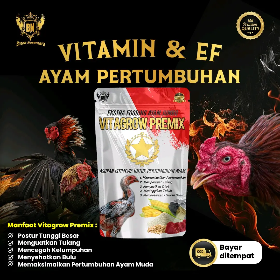 VITAGROW PREMIX Pakan ayam tambahan ayam di masa pertumbuhan kaya vitamin kalsium protein tinggi ayam jadi ukuran besar & tulang kuat