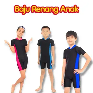 Baju Renang Anak Polos / Baju Renang Diving Pendek Polos Terlaris PREMIUM Termurah Cewe Cowo 1-12 Tahun Laki-Laki Perempuan List Biru Pink Bayi Lengan Sport