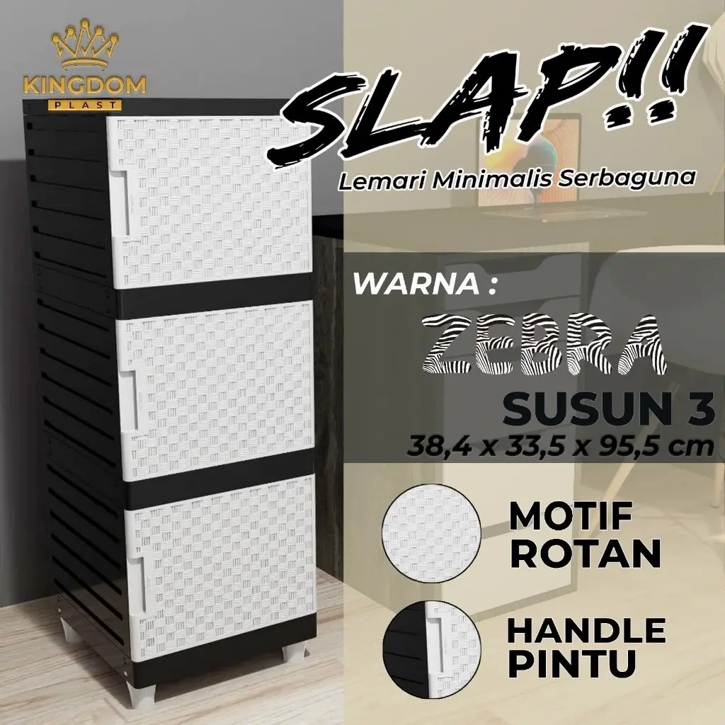 Lemari Plastik 3 SUSUN Pakaian Serbaguna Minimalis Slap Kingdom Zebra AURORA RAINBOW