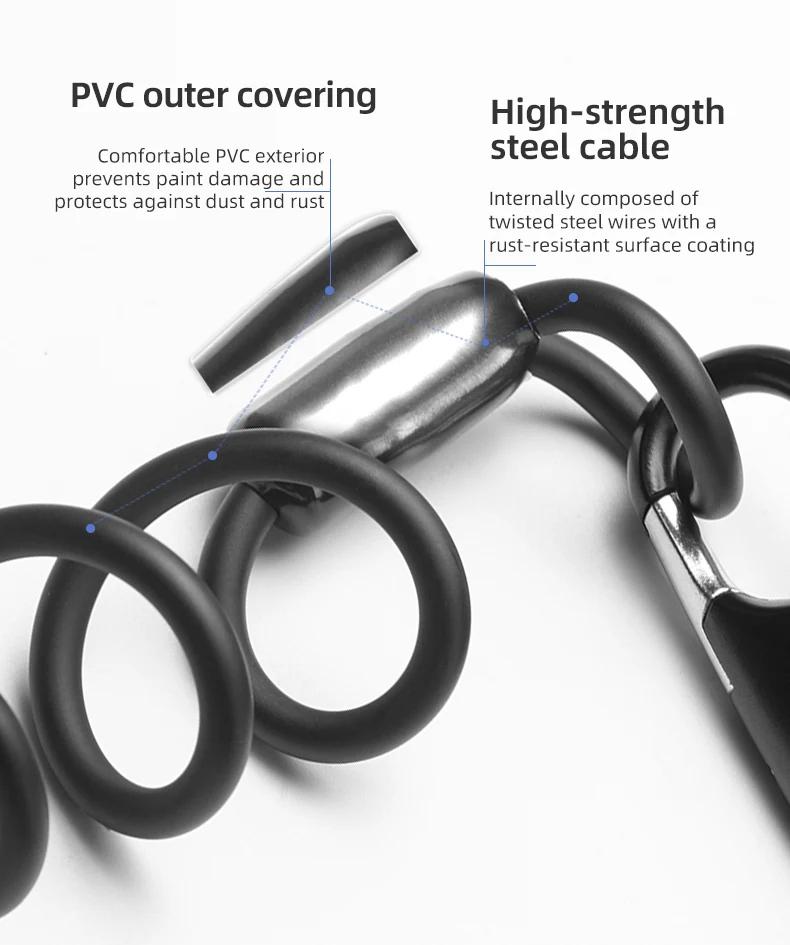 Product Introduction of ROCKBROS Bicycle Lock Portable Anti-theft Safety Password Steel Cable Chain Security Password 3 Digit Lock Helmet Lock Accessory 21