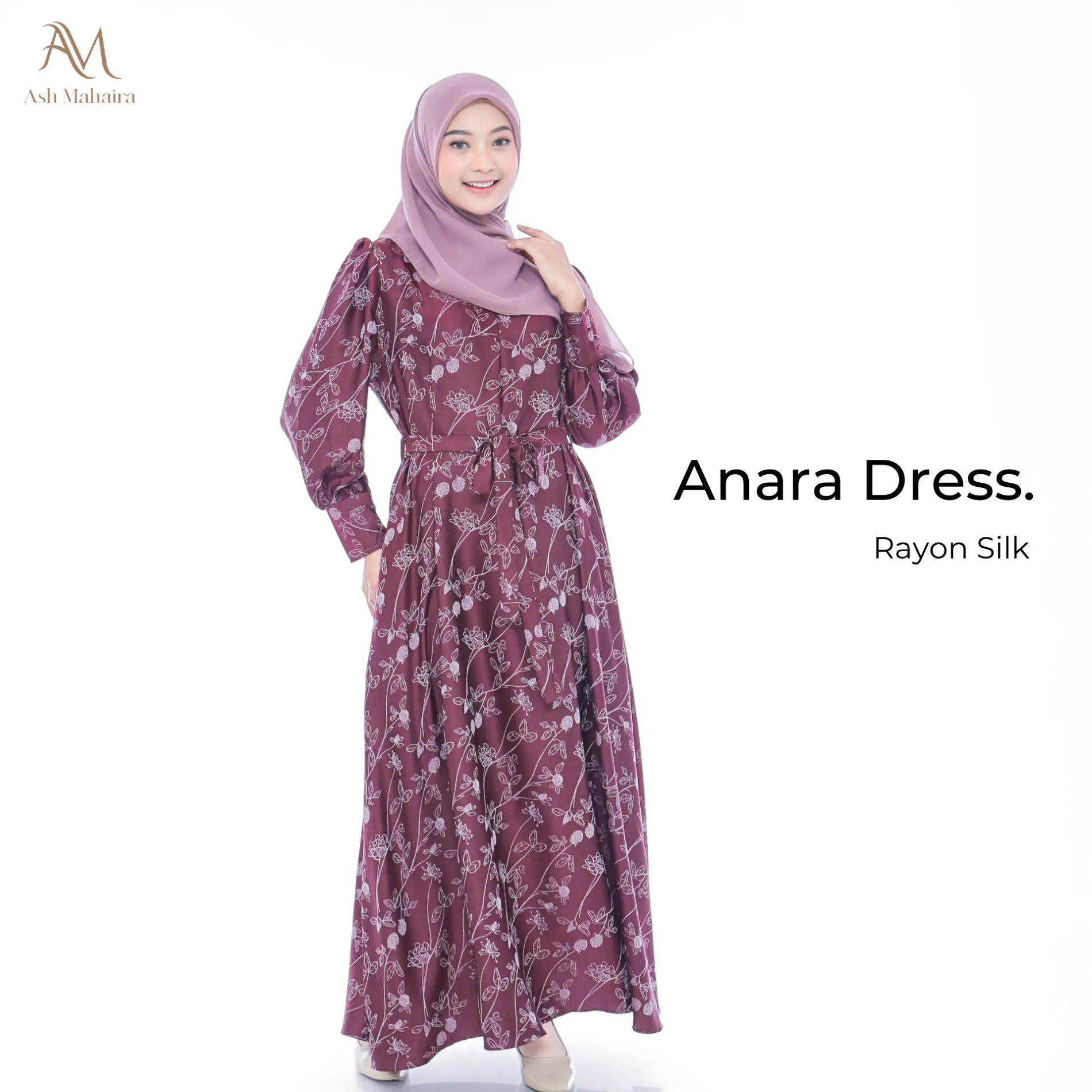 Mahaira.id - Anara Dress Stylish Elegan Maxi Gamis Wanita Muslim Remaja Kain Kancing Panjang Lebaran Motif Santai