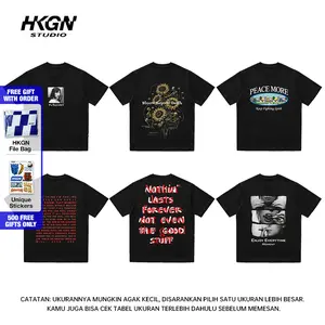 Gratis Sticker HKGN Heavyweight Tshirt 230g16s Kaos Oversize Tebal Kaos Kerah Bulat Amerika Kaos Nyaman Unisex Couple