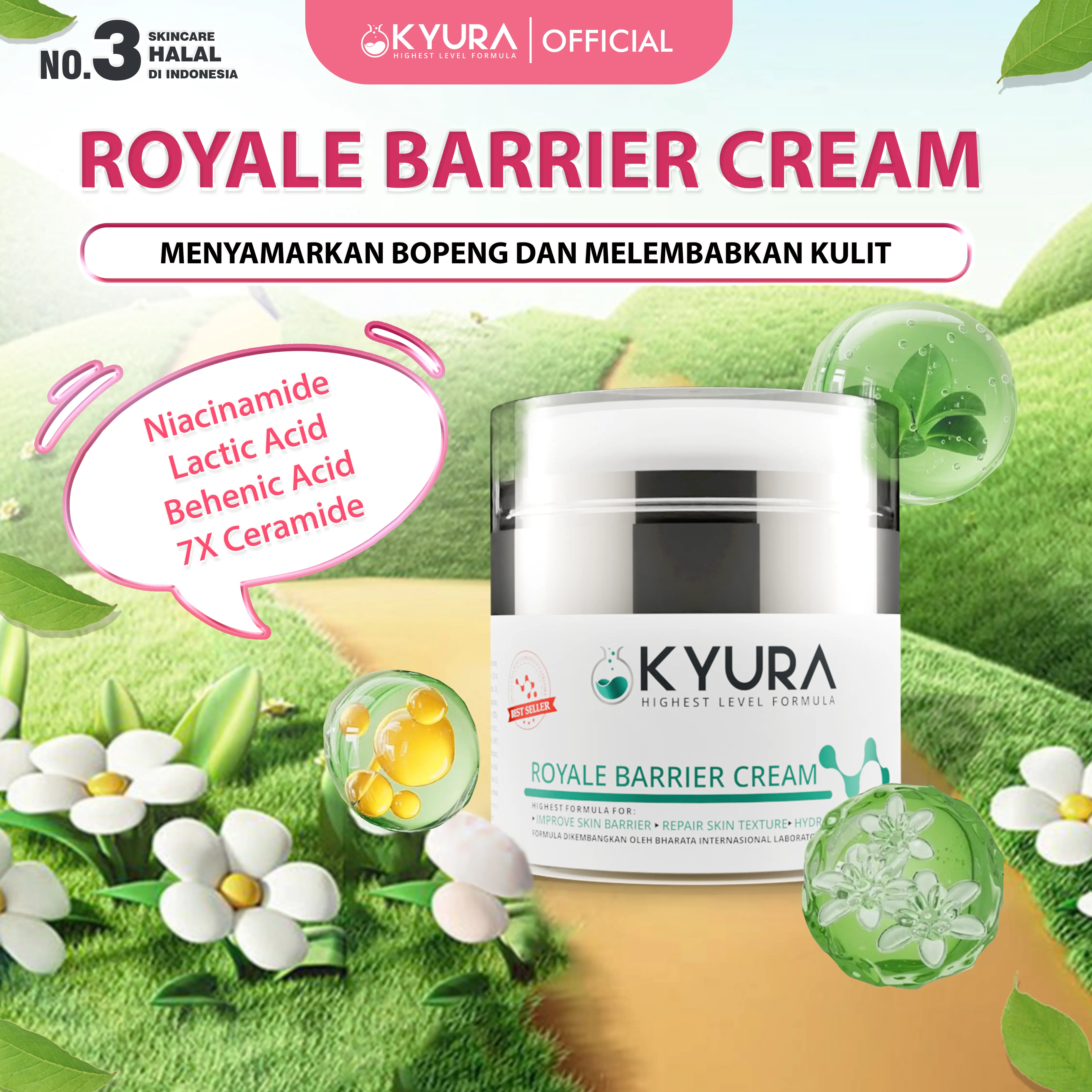KYURA Royale Barrier Cream Menyamarkan Bopeng di Wajah dan Melembabkan Kulit Perawatan Muka
