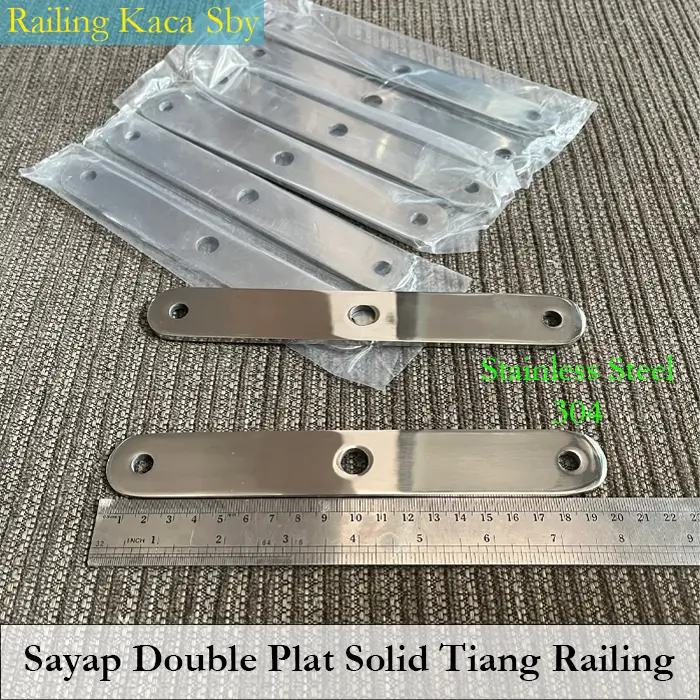 SAYAP PLAT DOUBLE TIANG RAILING KACA SOLID SUS304 3