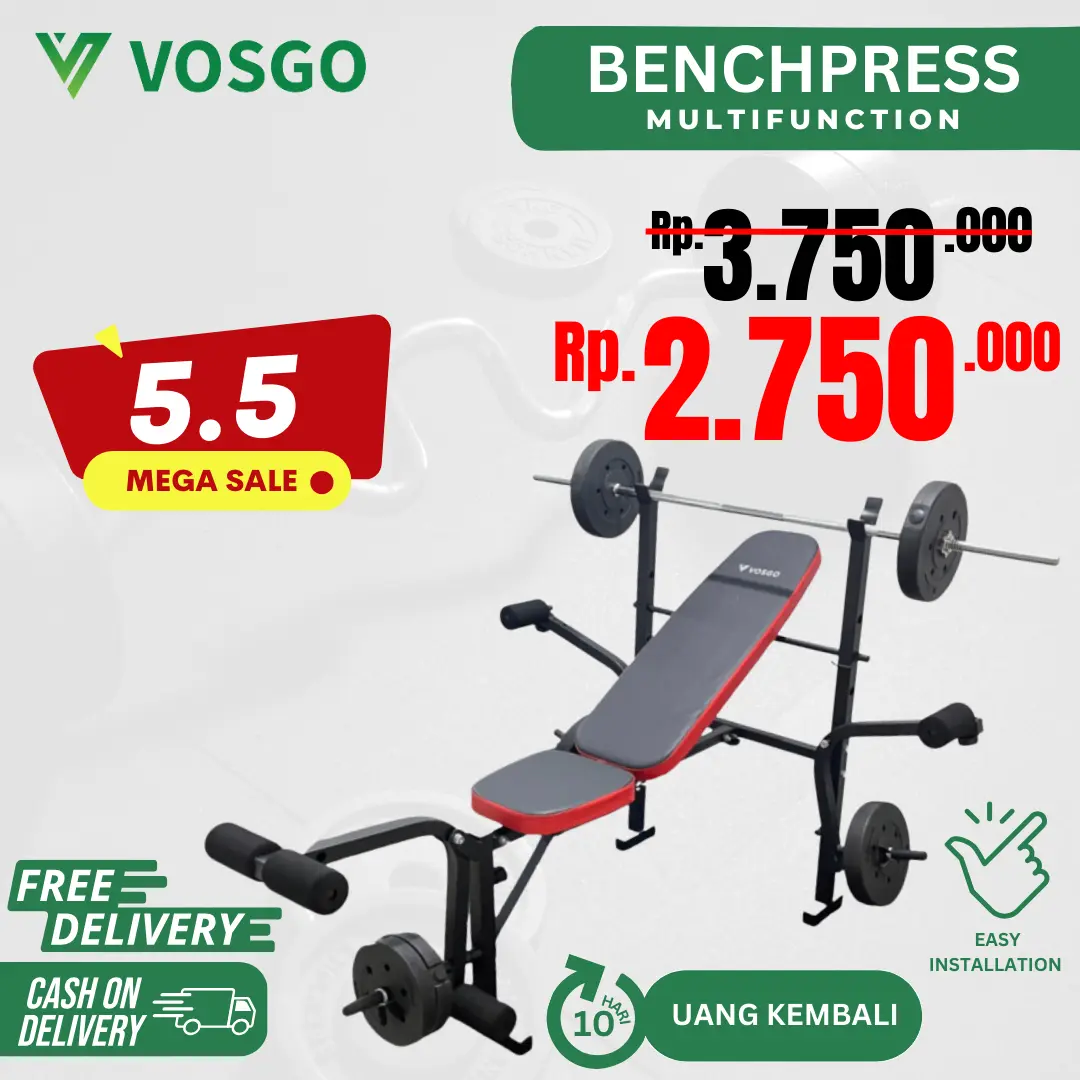 Alat Fitness Bench Press MWB-3070B Vosgo Murah Lengkap Garansi Resmi