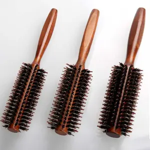 6 Types Straight Twill Hair Comb Natural Boar Bristle Rolling Brush Round Barrel Blowing Curling DIY Hairdressing Styling Tool - E