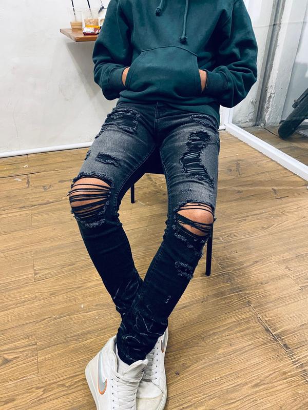 CELANA JEANS PRIA STARBOY PANJANG MENGGUNAKAN LEATHER DARI KULIT YANG MEMBUAT TAMPILAN LEBIH  KECE Hitam Skinny Cuci Dingin regular 1