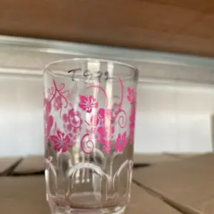 GELAS MOTIF BUNGA CORAK PINK 1 LUSIN 12 PCS