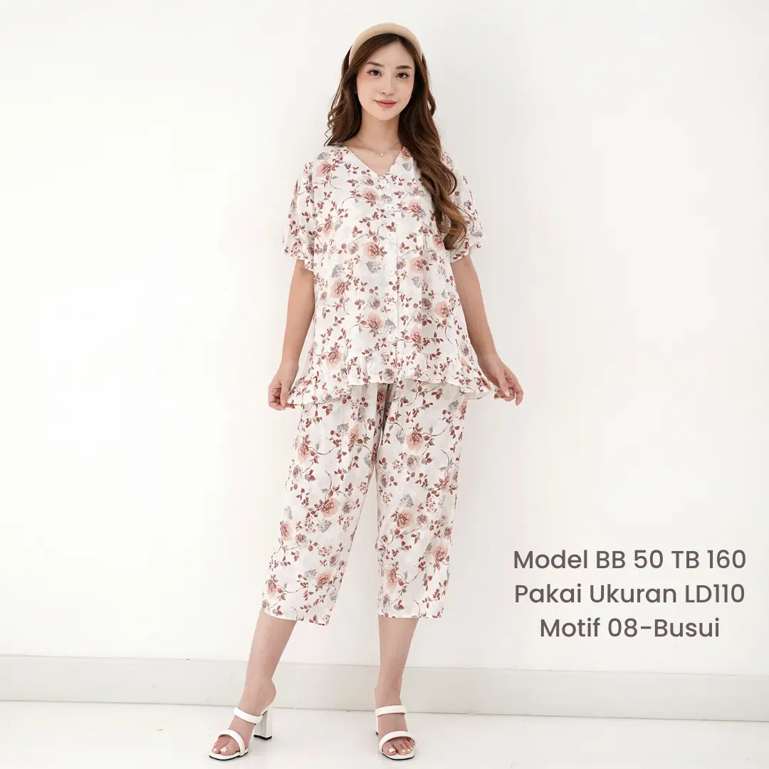 [PEONY] LD110/120/130/140 Setelan Baju Tidur Ruffle Celana 7/8 Rayon Premium Jumbo Bigsize