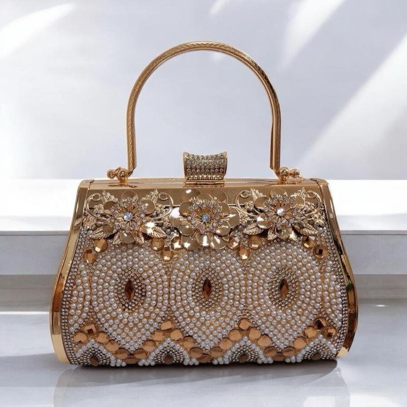 Túi xách quai kiềng đính đá dự tiệc làm xui gia, mặc áo dài siêu sang trọng - Ảnh thật Bag Da Nữ Kem Nhung