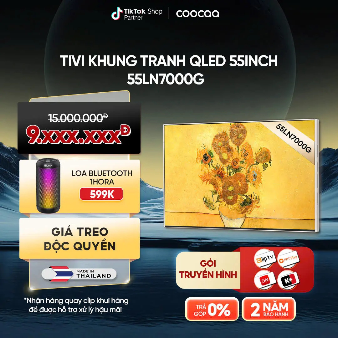 [TẶNG LOA BLUETOOTH] Coocaa Google Tivi khung tranh Qled 55 Inch -55LN7000G -RAM 2GB/ ROM 16GB-  Điều khiển giọng nói - Kho tàng ứng dụng Google Play - 1 Đổi 1 365 Ngày